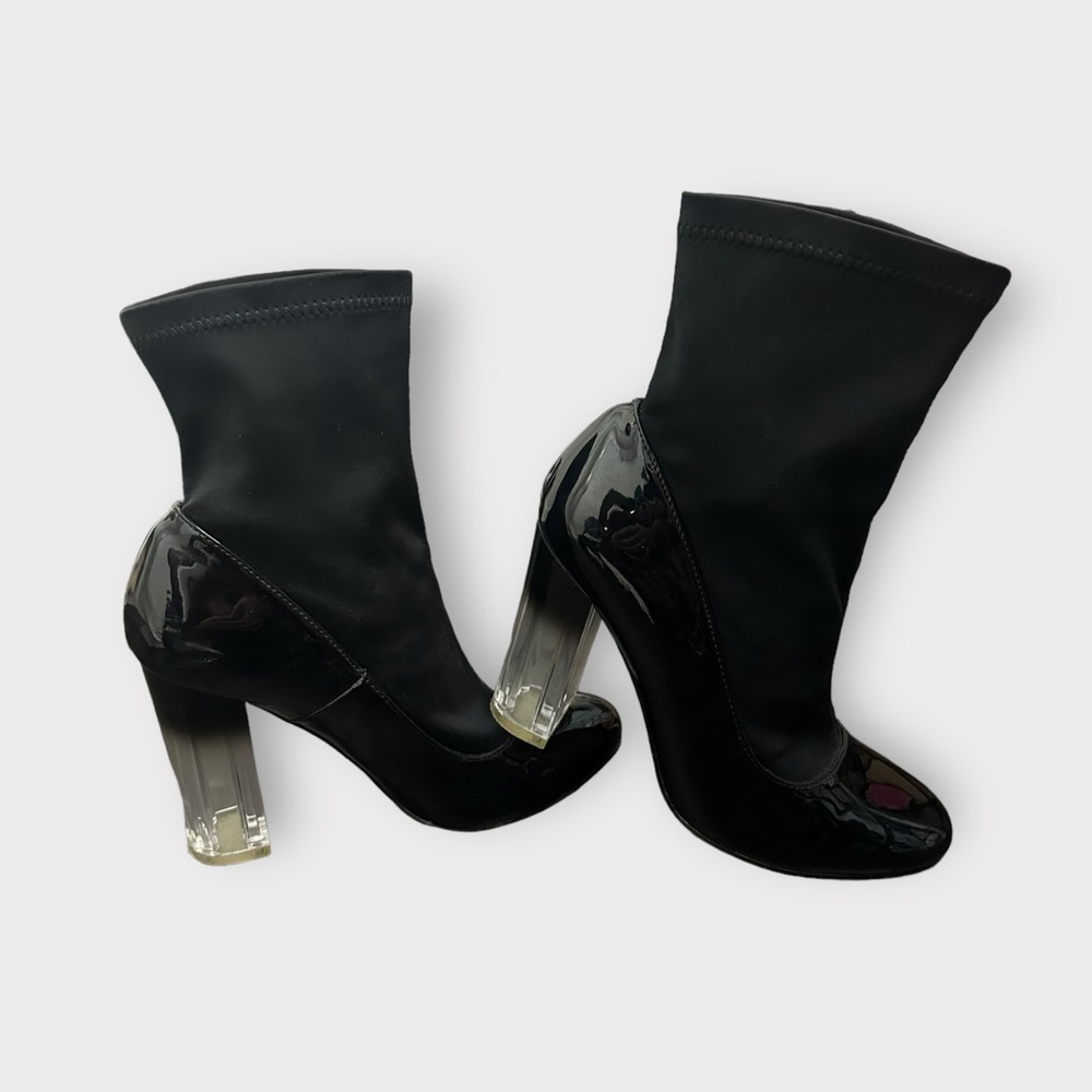 Truffle Collection Black Ombré Clear Block Heel Sock Booties - Picture 2 of 8